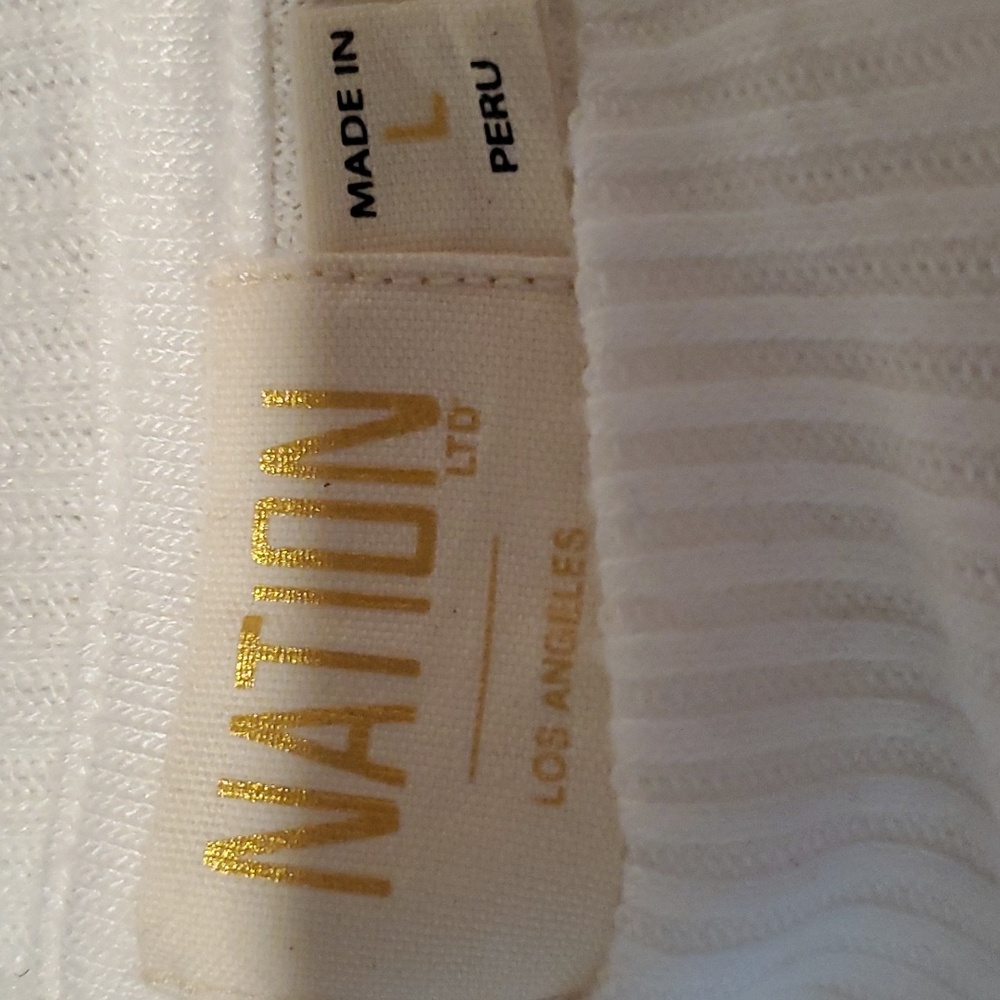 Nation Ltd Ida White Ribbed-weave Mock Neck Tee, Sz L